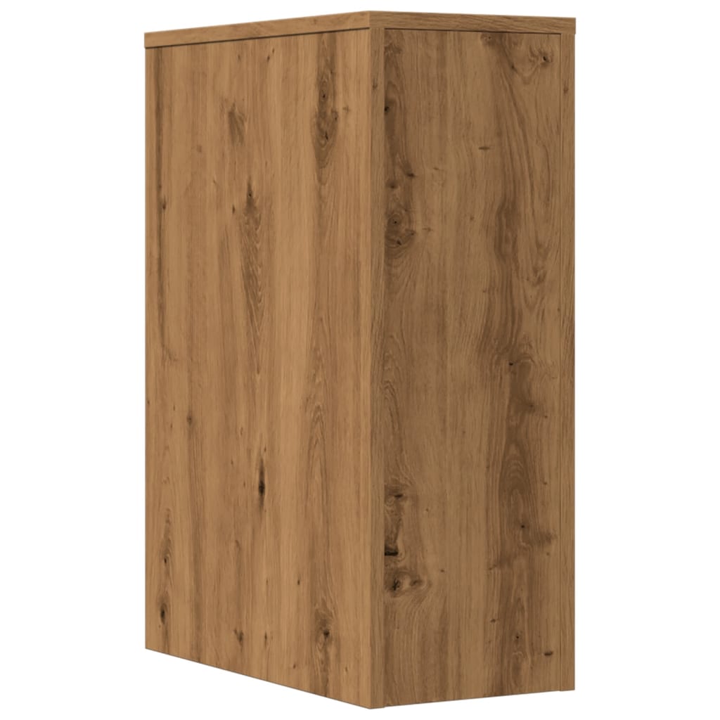 Badkamerkast smal met wielen bewerkt hout artisanaal eikenkleur is nu te koop bij PeponiXL, paradijselijk wonen!