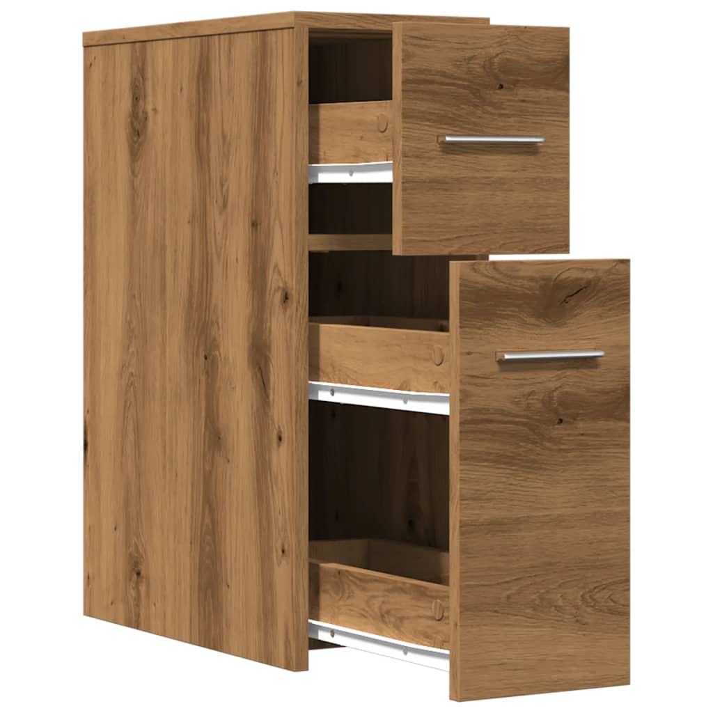 Badkamerkast smal met wielen bewerkt hout artisanaal eikenkleur is nu te koop bij PeponiXL, paradijselijk wonen!