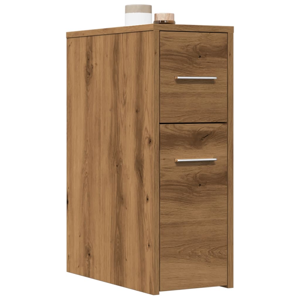 Badkamerkast smal met wielen bewerkt hout artisanaal eikenkleur is nu te koop bij PeponiXL, paradijselijk wonen!