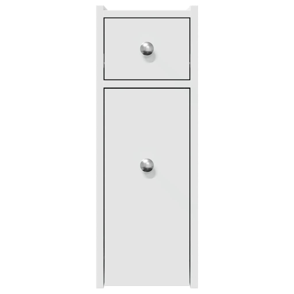 Badkamerkast smal met wielen bewerkt hout wit is nu te koop bij PeponiXL, paradijselijk wonen!