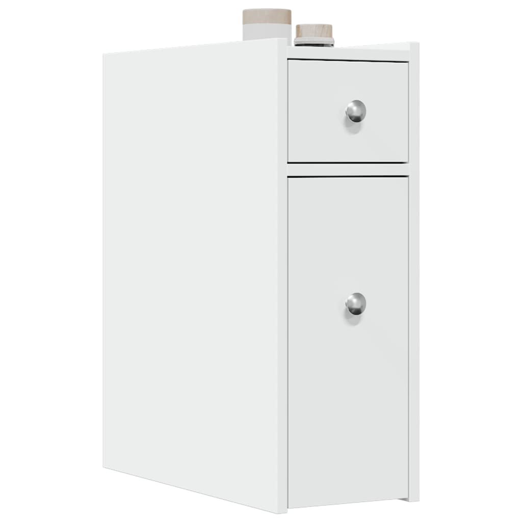 Badkamerkast smal met wielen bewerkt hout wit is nu te koop bij PeponiXL, paradijselijk wonen!