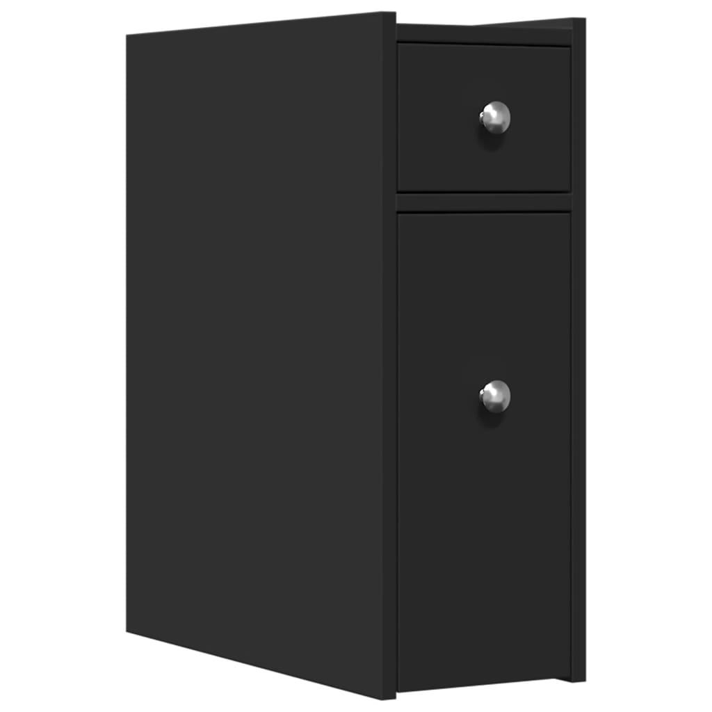 Badkamerkast smal met wielen bewerkt hout zwart is nu te koop bij PeponiXL, paradijselijk wonen!