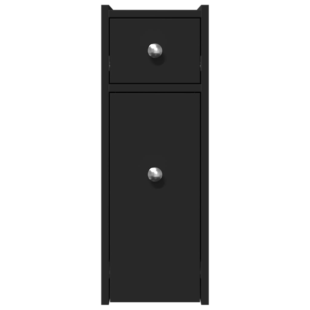 Badkamerkast smal met wielen bewerkt hout zwart is nu te koop bij PeponiXL, paradijselijk wonen!