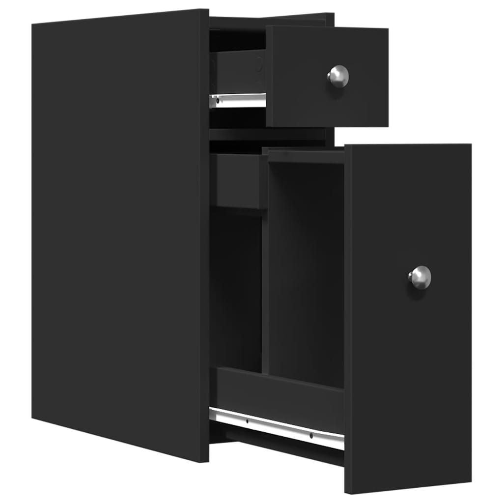 Badkamerkast smal met wielen bewerkt hout zwart is nu te koop bij PeponiXL, paradijselijk wonen!