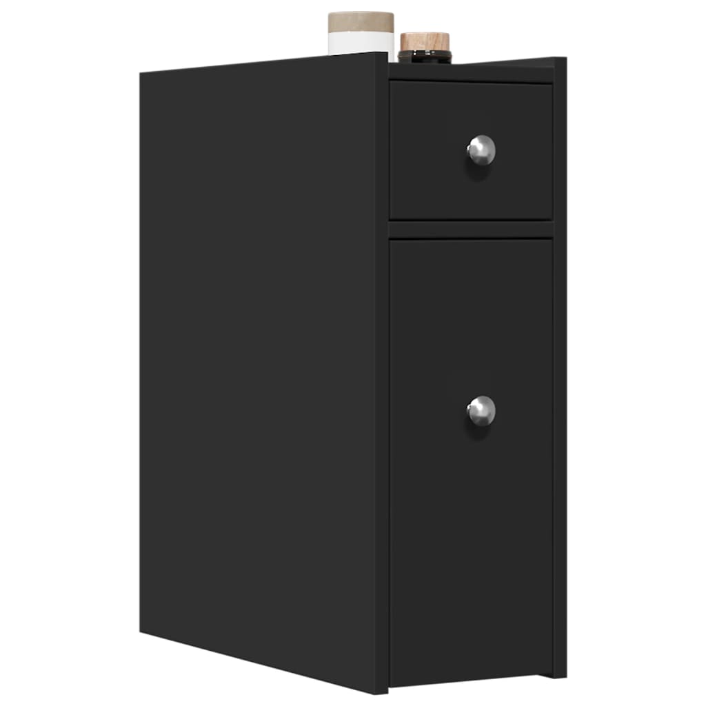 Badkamerkast smal met wielen bewerkt hout zwart is nu te koop bij PeponiXL, paradijselijk wonen!