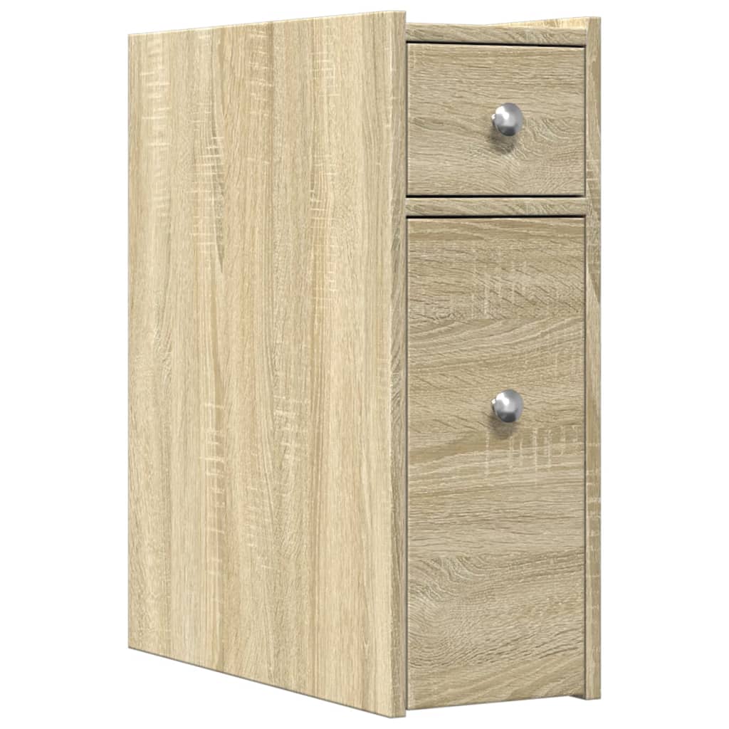Badkamerkast smal met wielen bewerkt hout sonoma eikenkleurig is nu te koop bij PeponiXL, paradijselijk wonen!