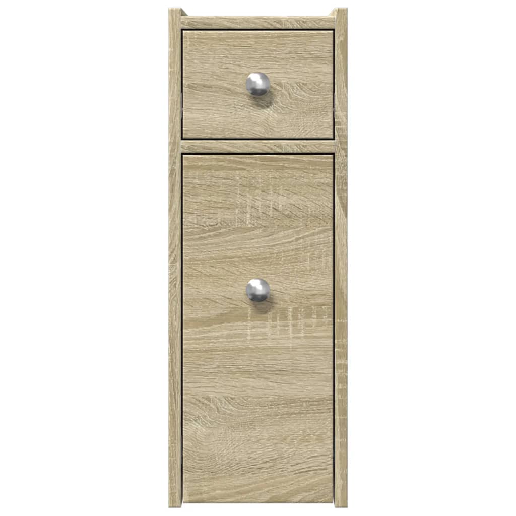 Badkamerkast smal met wielen bewerkt hout sonoma eikenkleurig is nu te koop bij PeponiXL, paradijselijk wonen!