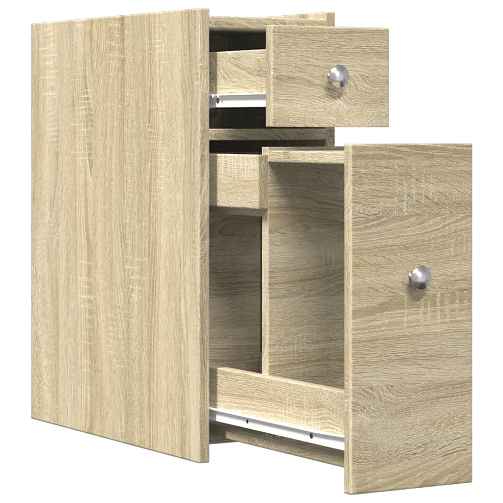 Badkamerkast smal met wielen bewerkt hout sonoma eikenkleurig is nu te koop bij PeponiXL, paradijselijk wonen!