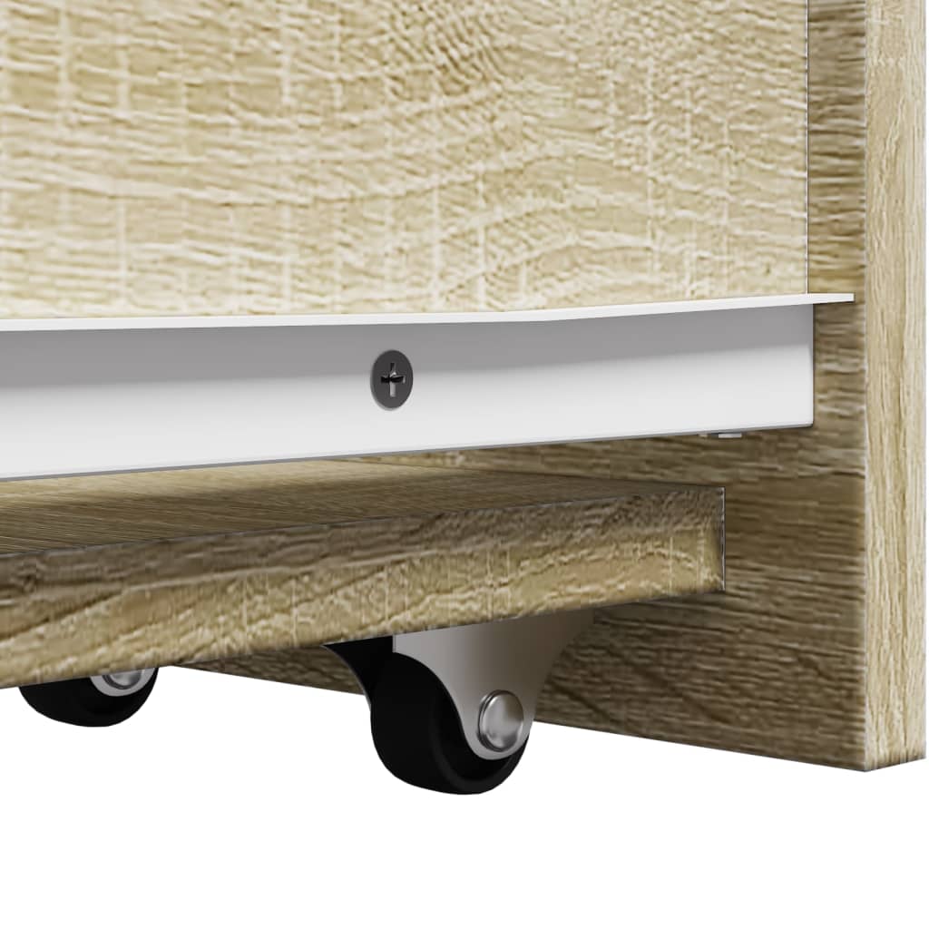Badkamerkast smal met wielen bewerkt hout sonoma eikenkleurig is nu te koop bij PeponiXL, paradijselijk wonen!