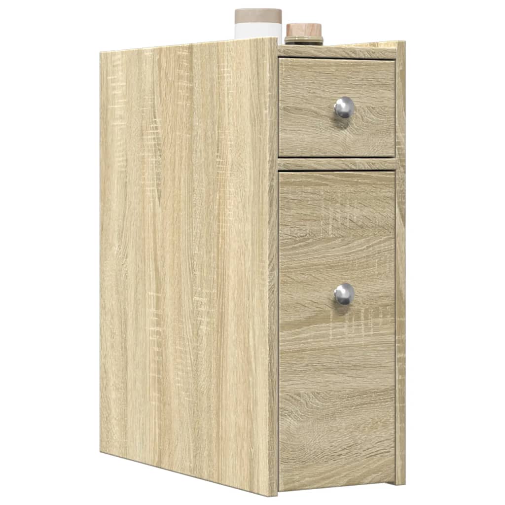 Badkamerkast smal met wielen bewerkt hout sonoma eikenkleurig is nu te koop bij PeponiXL, paradijselijk wonen!