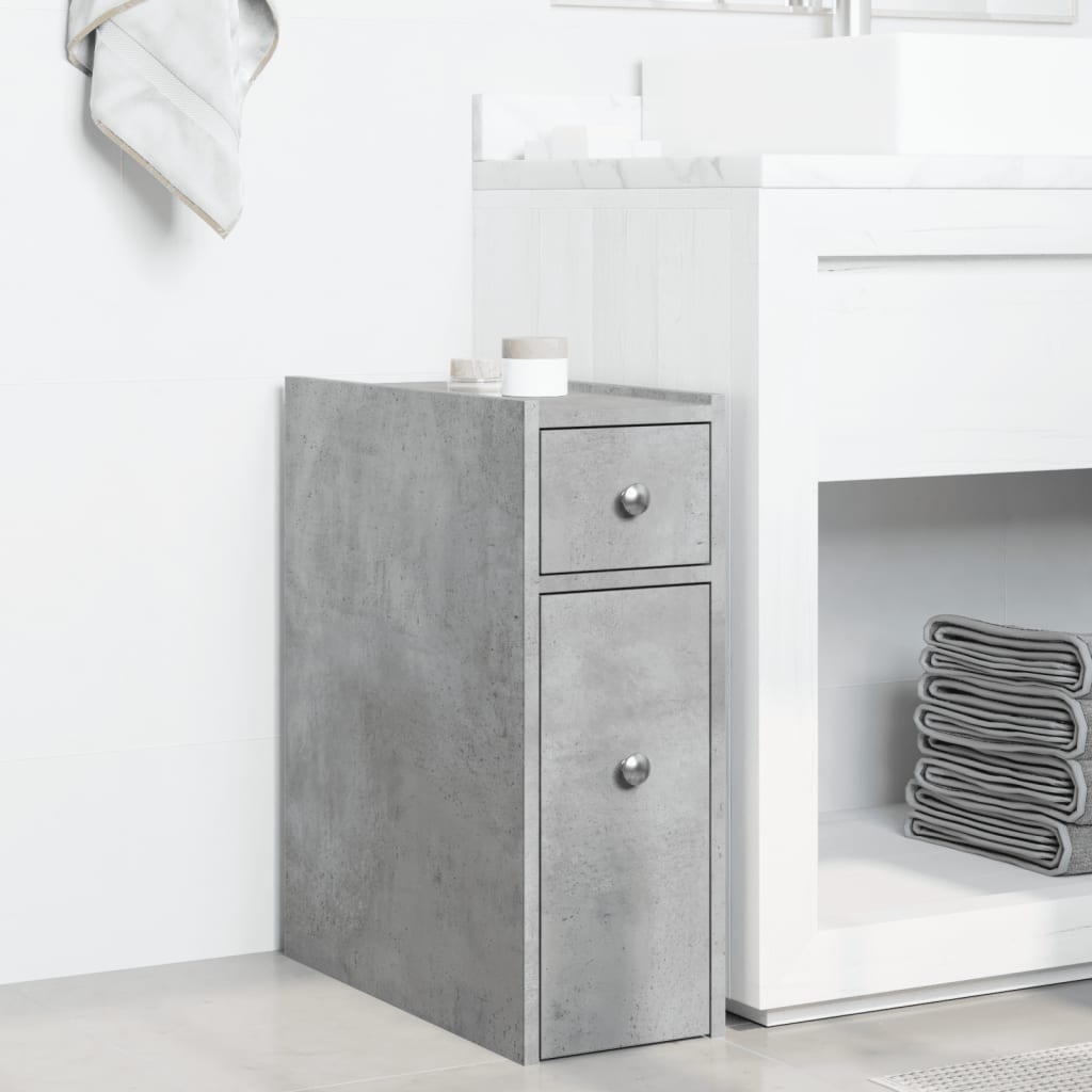 Badkamerkast smal met wielen bewerkt hout betongrijs is nu te koop bij PeponiXL, paradijselijk wonen!