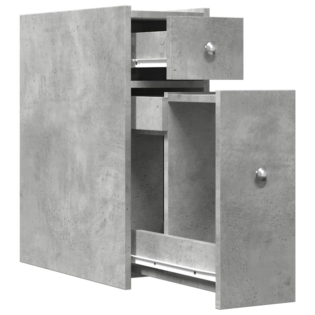 Badkamerkast smal met wielen bewerkt hout betongrijs is nu te koop bij PeponiXL, paradijselijk wonen!