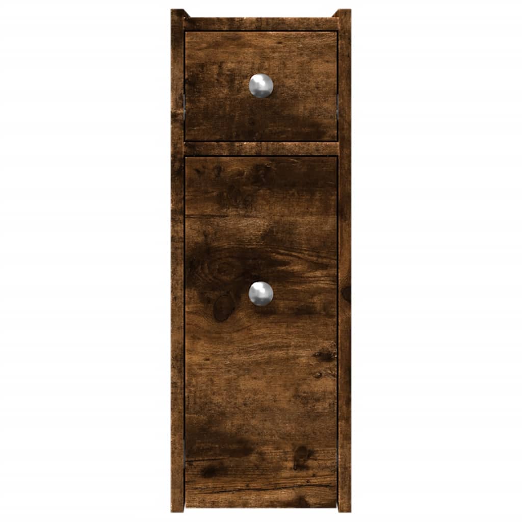 Badkamerkast smal met wielen bewerkt hout gerookt eikenkleurig is nu te koop bij PeponiXL, paradijselijk wonen!