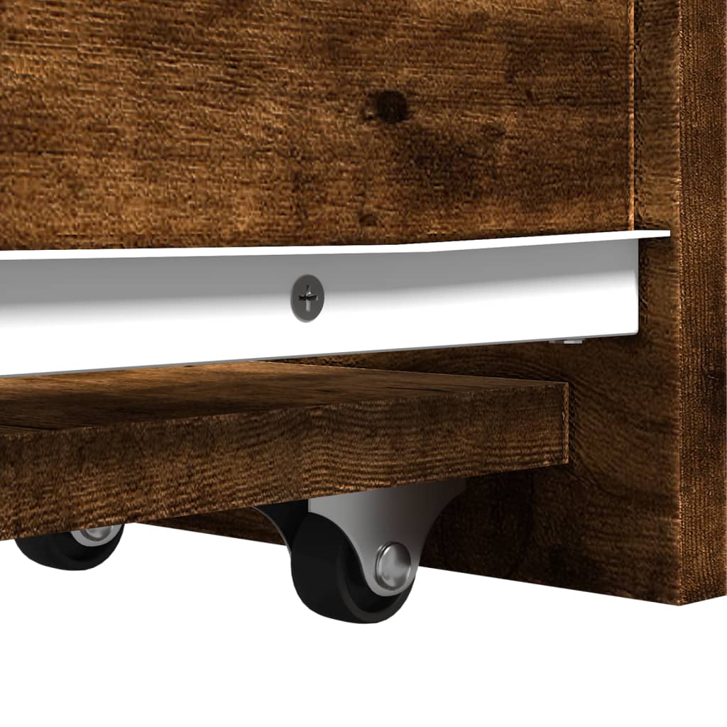 Badkamerkast smal met wielen bewerkt hout gerookt eikenkleurig is nu te koop bij PeponiXL, paradijselijk wonen!