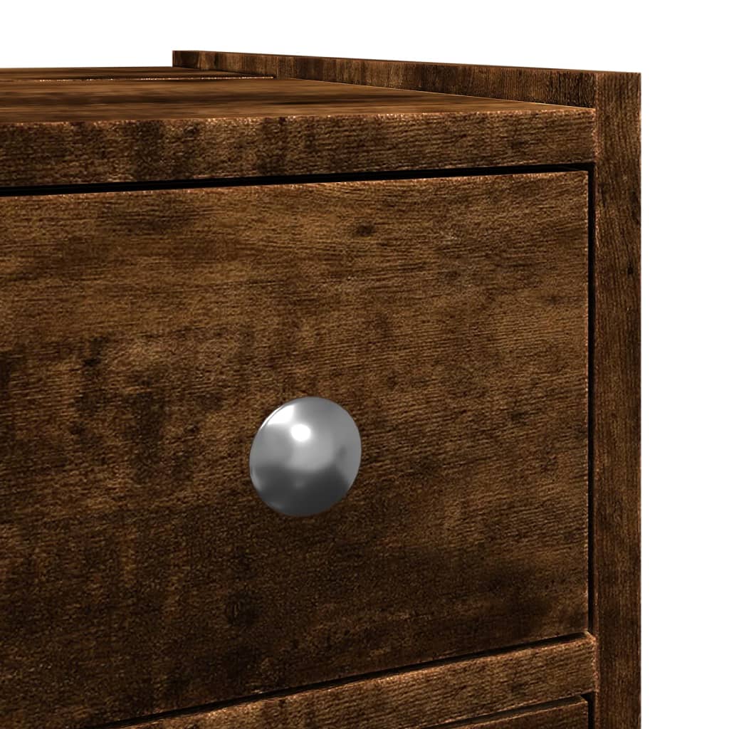 Badkamerkast smal met wielen bewerkt hout gerookt eikenkleurig is nu te koop bij PeponiXL, paradijselijk wonen!
