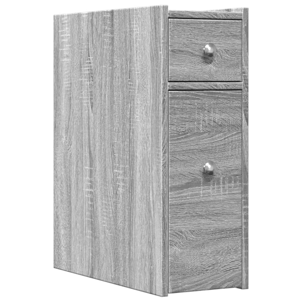 Badkamerkast smal met wielen bewerkt hout grijs sonoma eiken is nu te koop bij PeponiXL, paradijselijk wonen!