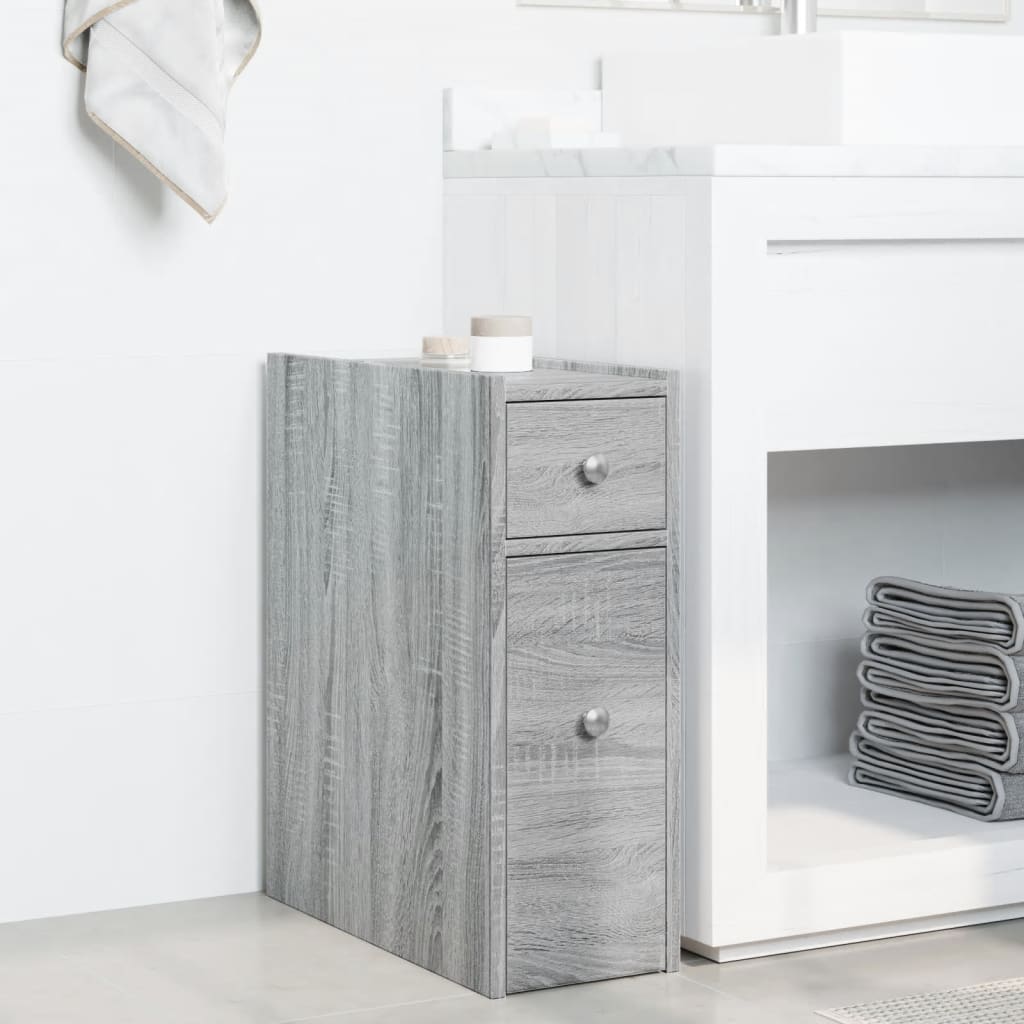 Badkamerkast smal met wielen bewerkt hout grijs sonoma eiken is nu te koop bij PeponiXL, paradijselijk wonen!