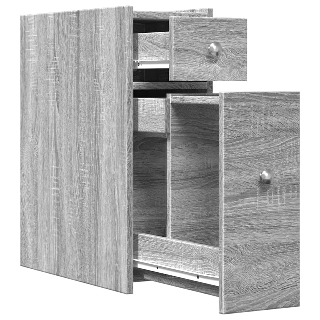 Badkamerkast smal met wielen bewerkt hout grijs sonoma eiken is nu te koop bij PeponiXL, paradijselijk wonen!