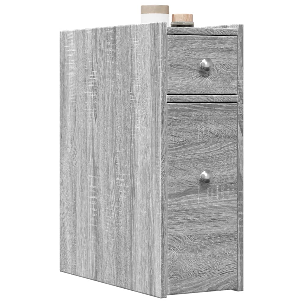 Badkamerkast smal met wielen bewerkt hout grijs sonoma eiken is nu te koop bij PeponiXL, paradijselijk wonen!
