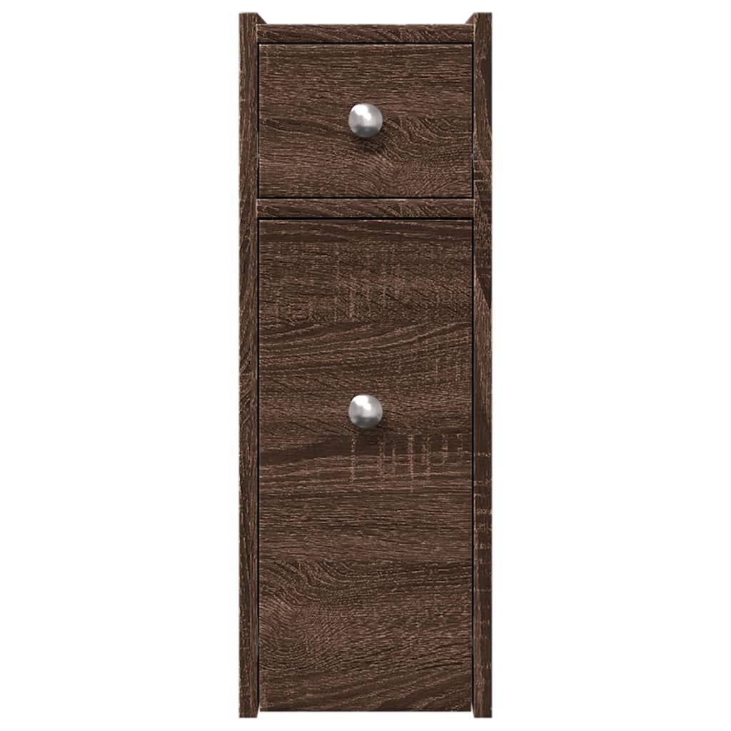 Badkamerkast smal met wielen bewerkt hout bruin eikenkleurig is nu te koop bij PeponiXL, paradijselijk wonen!