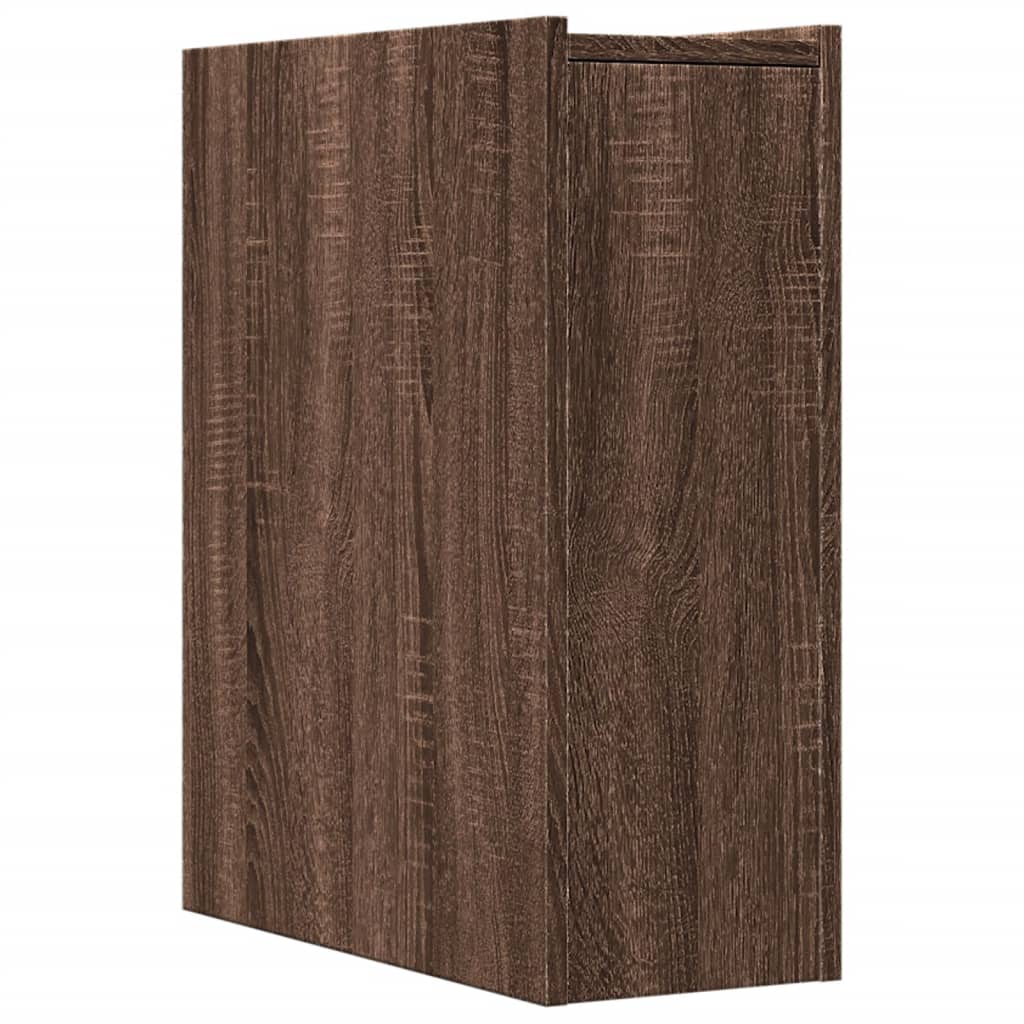 Badkamerkast smal met wielen bewerkt hout bruin eikenkleurig is nu te koop bij PeponiXL, paradijselijk wonen!