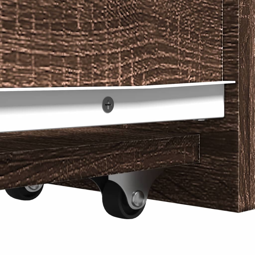 Badkamerkast smal met wielen bewerkt hout bruin eikenkleurig is nu te koop bij PeponiXL, paradijselijk wonen!
