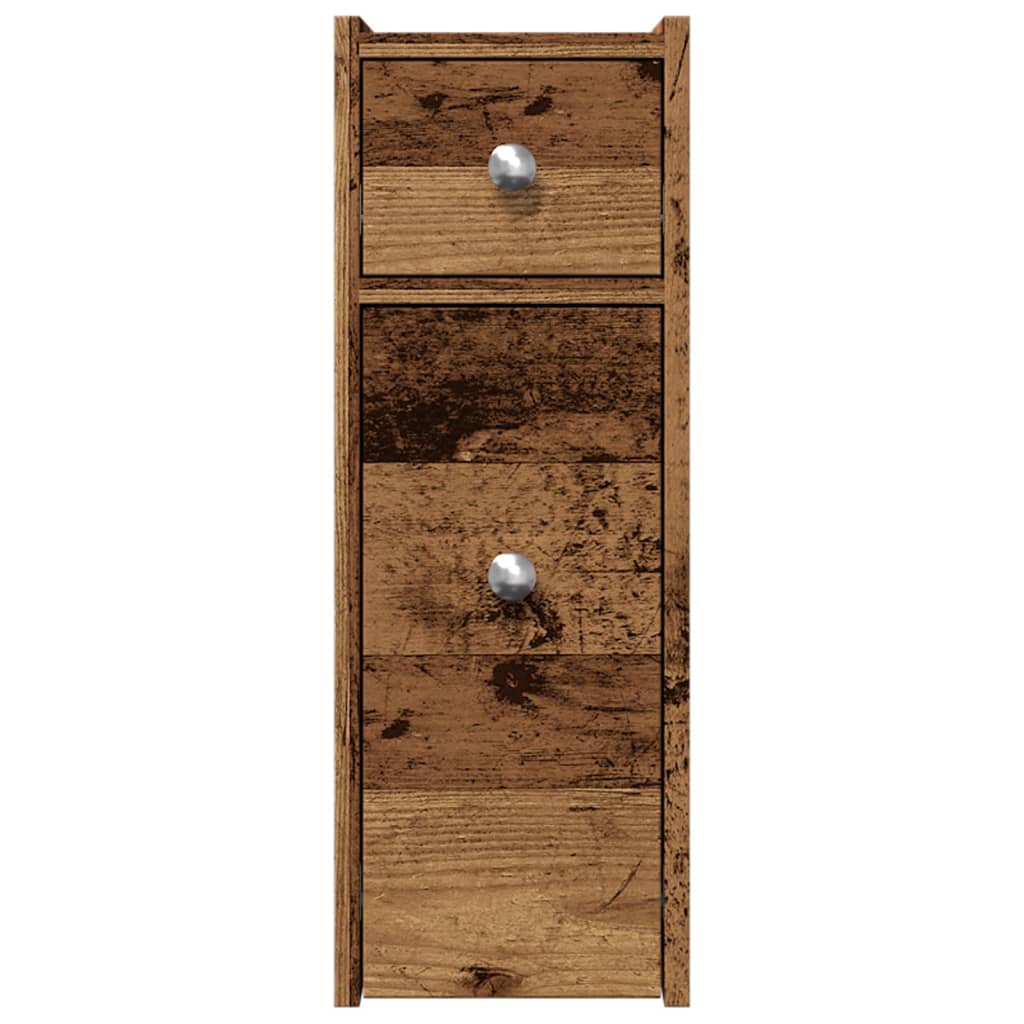 Badkamerkast smal met wielen bewerkt hout oud houtkleurig is nu te koop bij PeponiXL, paradijselijk wonen!