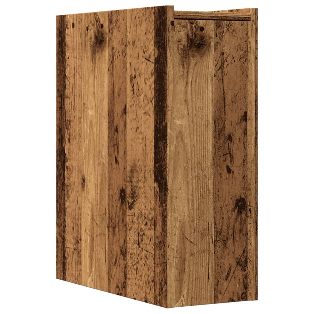 Badkamerkast smal met wielen bewerkt hout oud houtkleurig is nu te koop bij PeponiXL, paradijselijk wonen!