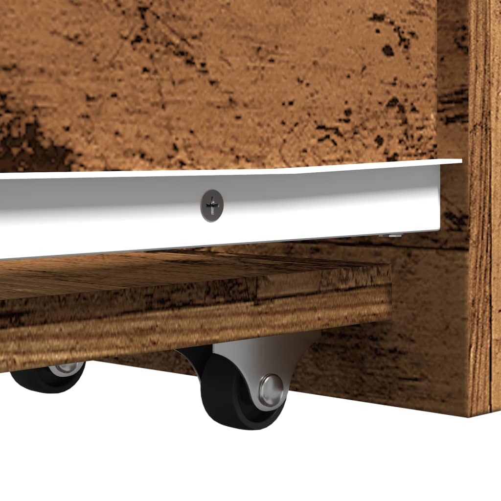 Badkamerkast smal met wielen bewerkt hout oud houtkleurig is nu te koop bij PeponiXL, paradijselijk wonen!