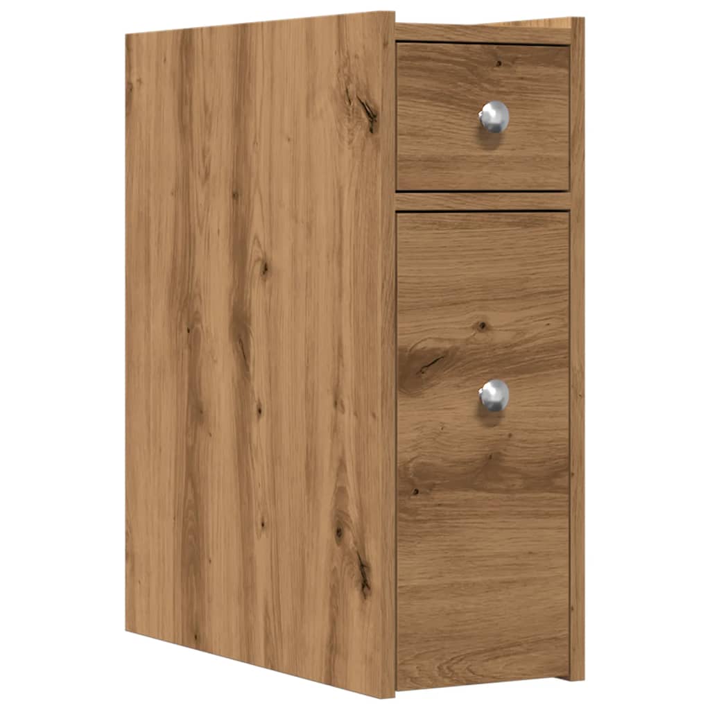 Badkamerkast smal met wielen bewerkt hout artisanaal eikenkleur is nu te koop bij PeponiXL, paradijselijk wonen!