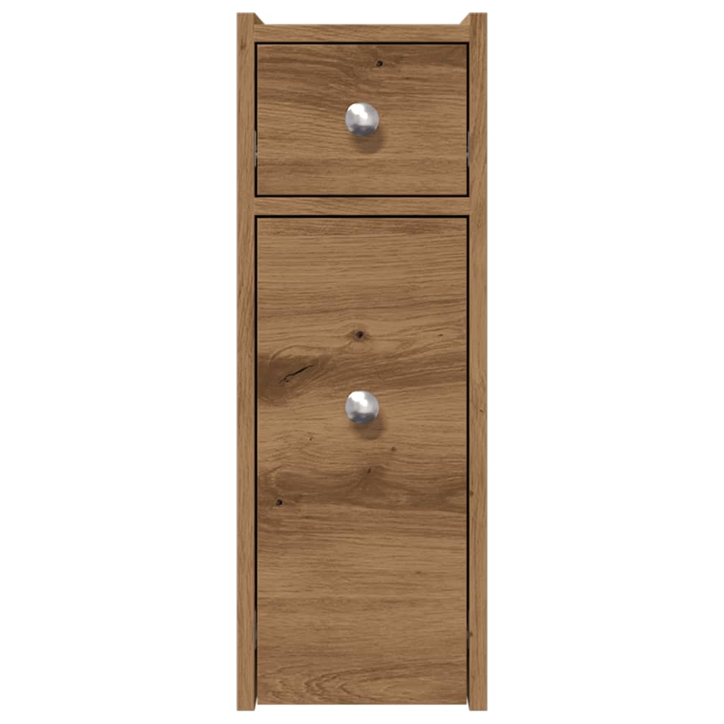 Badkamerkast smal met wielen bewerkt hout artisanaal eikenkleur is nu te koop bij PeponiXL, paradijselijk wonen!