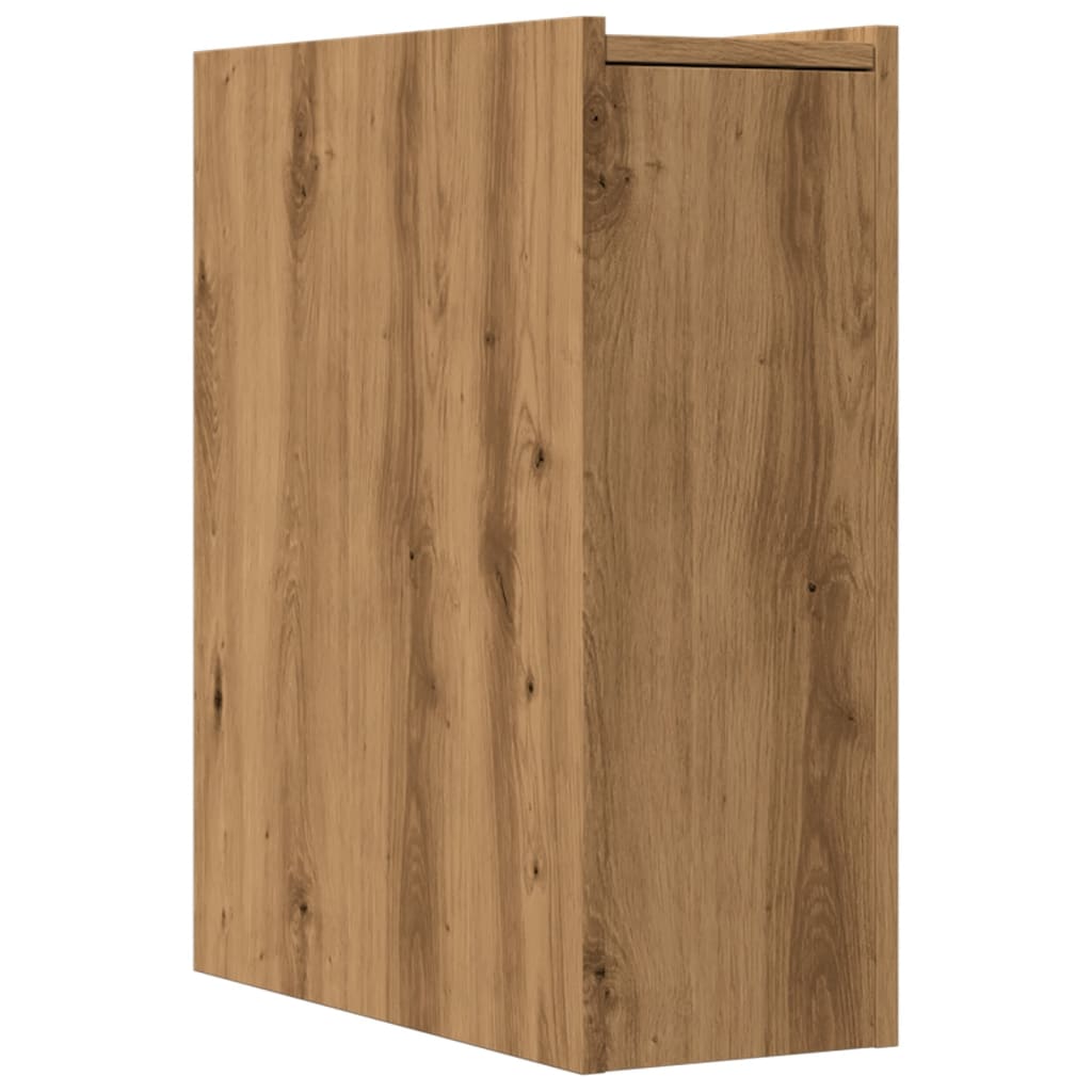 Badkamerkast smal met wielen bewerkt hout artisanaal eikenkleur is nu te koop bij PeponiXL, paradijselijk wonen!
