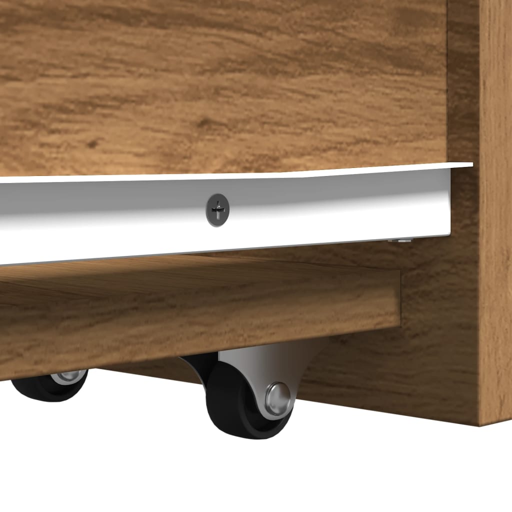 Badkamerkast smal met wielen bewerkt hout artisanaal eikenkleur is nu te koop bij PeponiXL, paradijselijk wonen!