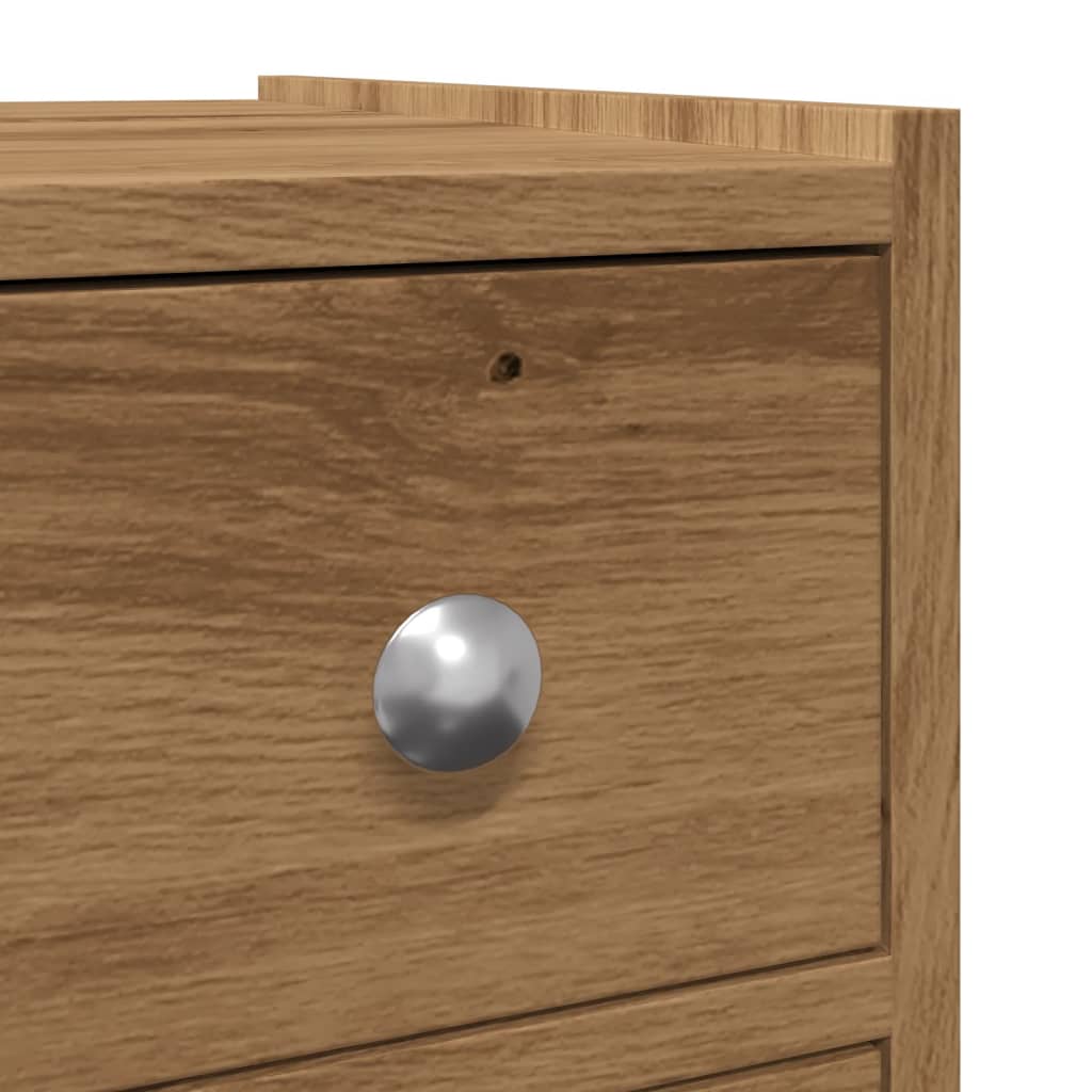 Badkamerkast smal met wielen bewerkt hout artisanaal eikenkleur is nu te koop bij PeponiXL, paradijselijk wonen!