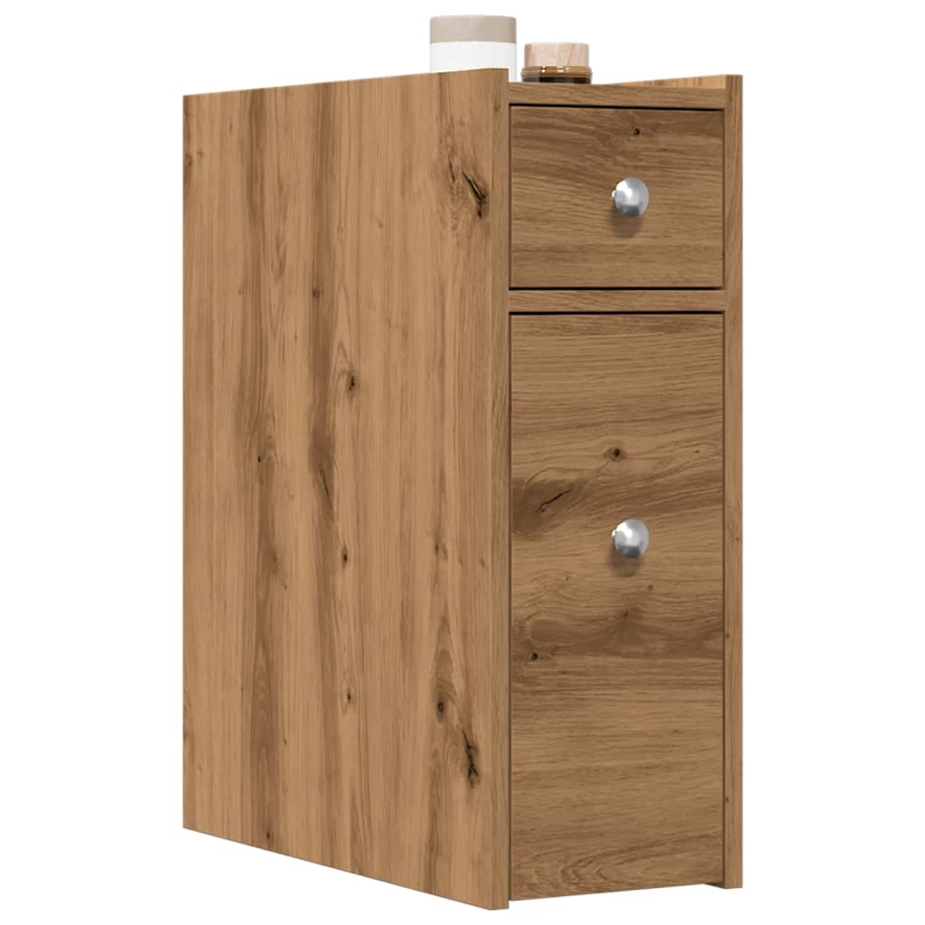 Badkamerkast smal met wielen bewerkt hout artisanaal eikenkleur is nu te koop bij PeponiXL, paradijselijk wonen!