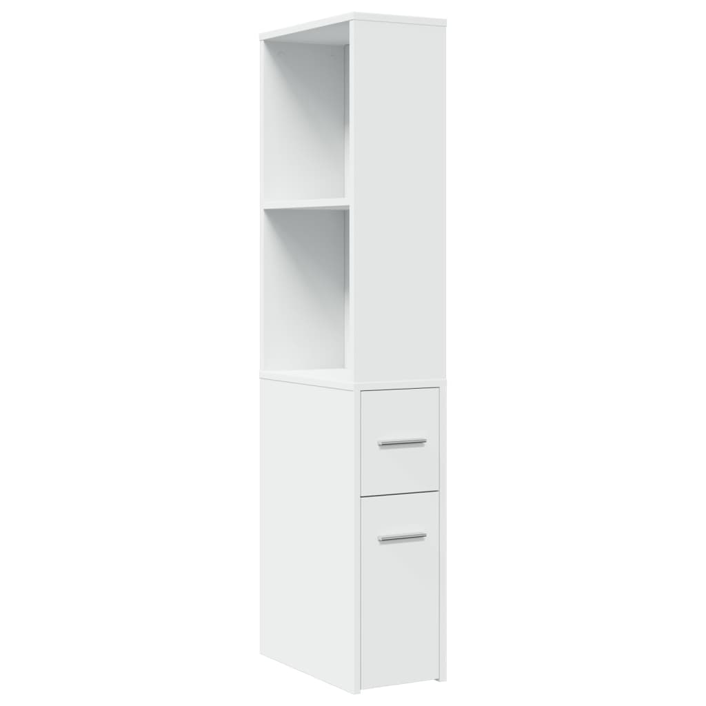 Badkamerkast smal met wielen bewerkt hout wit is nu te koop bij PeponiXL, paradijselijk wonen!