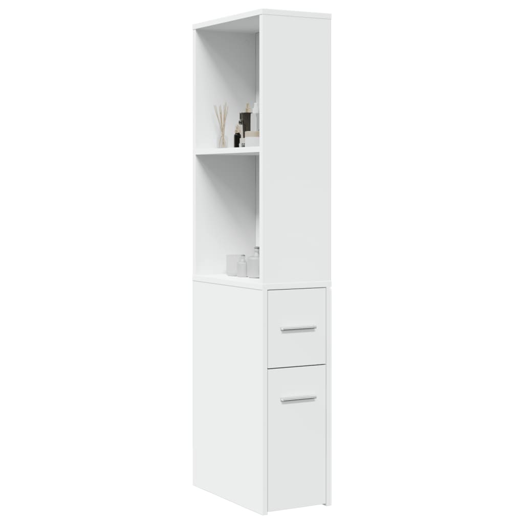 Badkamerkast smal met wielen bewerkt hout wit is nu te koop bij PeponiXL, paradijselijk wonen!