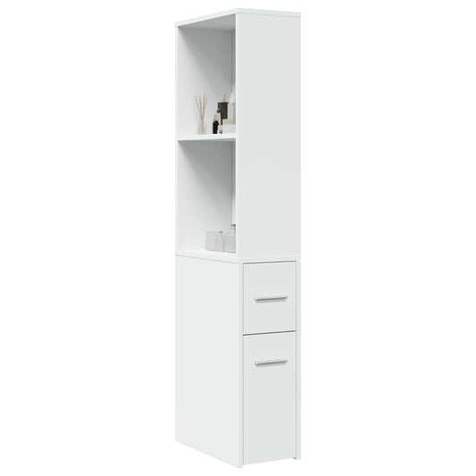 Badkamerkast smal met wielen bewerkt hout wit is nu te koop bij PeponiXL, paradijselijk wonen!