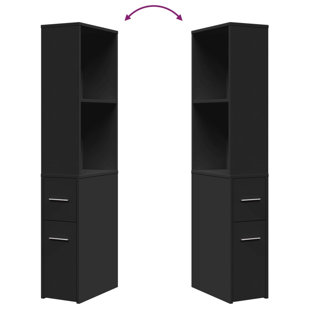 Badkamerkast smal met wielen bewerkt hout zwart is nu te koop bij PeponiXL, paradijselijk wonen!