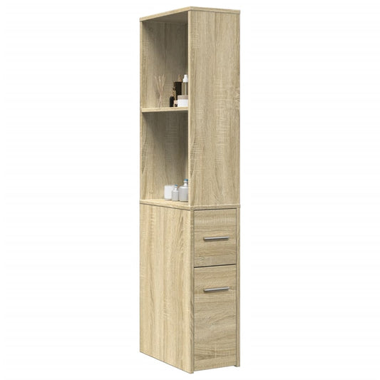 Badkamerkast smal met wielen bewerkt hout sonoma eikenkleurig is nu te koop bij PeponiXL, paradijselijk wonen!