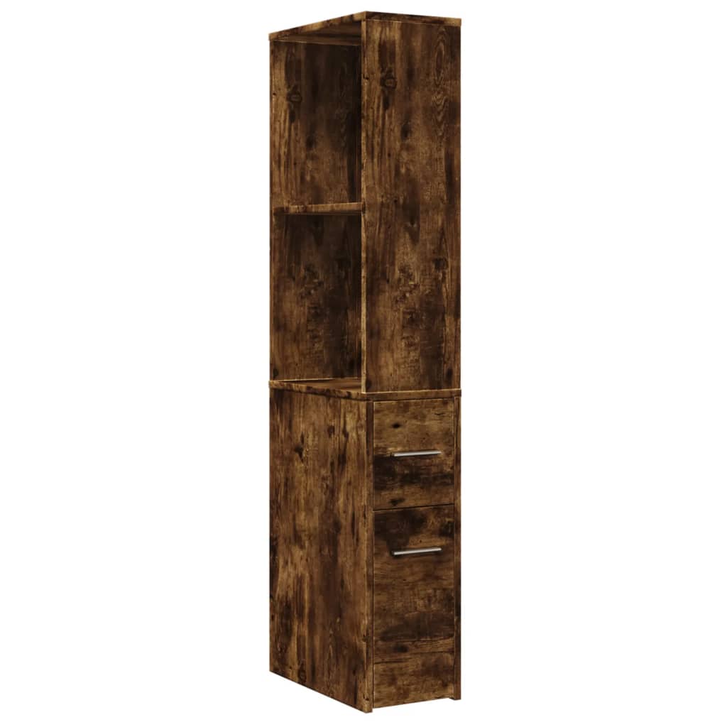 Badkamerkast smal met wielen bewerkt hout gerookt eikenkleurig is nu te koop bij PeponiXL, paradijselijk wonen!