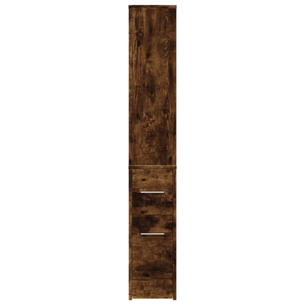 Badkamerkast smal met wielen bewerkt hout gerookt eikenkleurig is nu te koop bij PeponiXL, paradijselijk wonen!