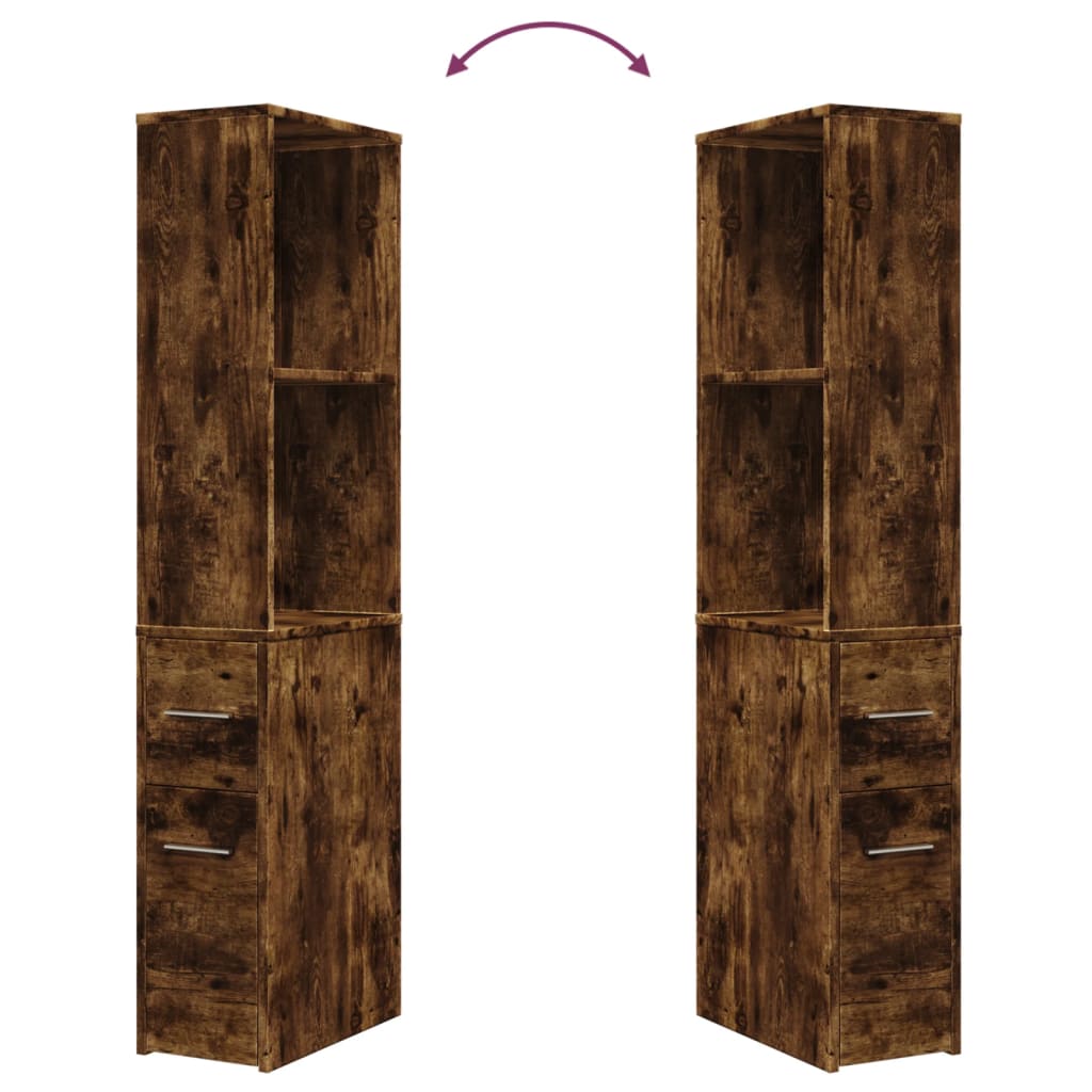 Badkamerkast smal met wielen bewerkt hout gerookt eikenkleurig is nu te koop bij PeponiXL, paradijselijk wonen!