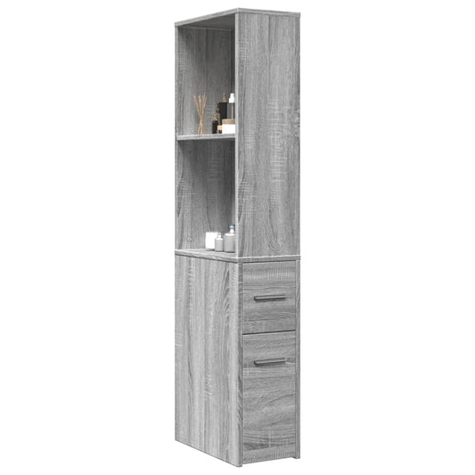 Badkamerkast smal met wielen bewerkt hout grijs sonoma eiken is nu te koop bij PeponiXL, paradijselijk wonen!