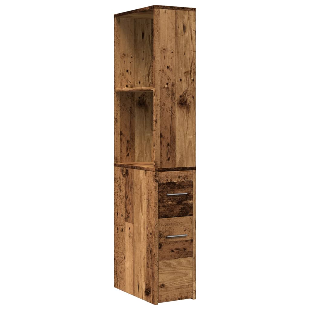 Badkamerkast smal met wielen bewerkt hout oud houtkleurig is nu te koop bij PeponiXL, paradijselijk wonen!