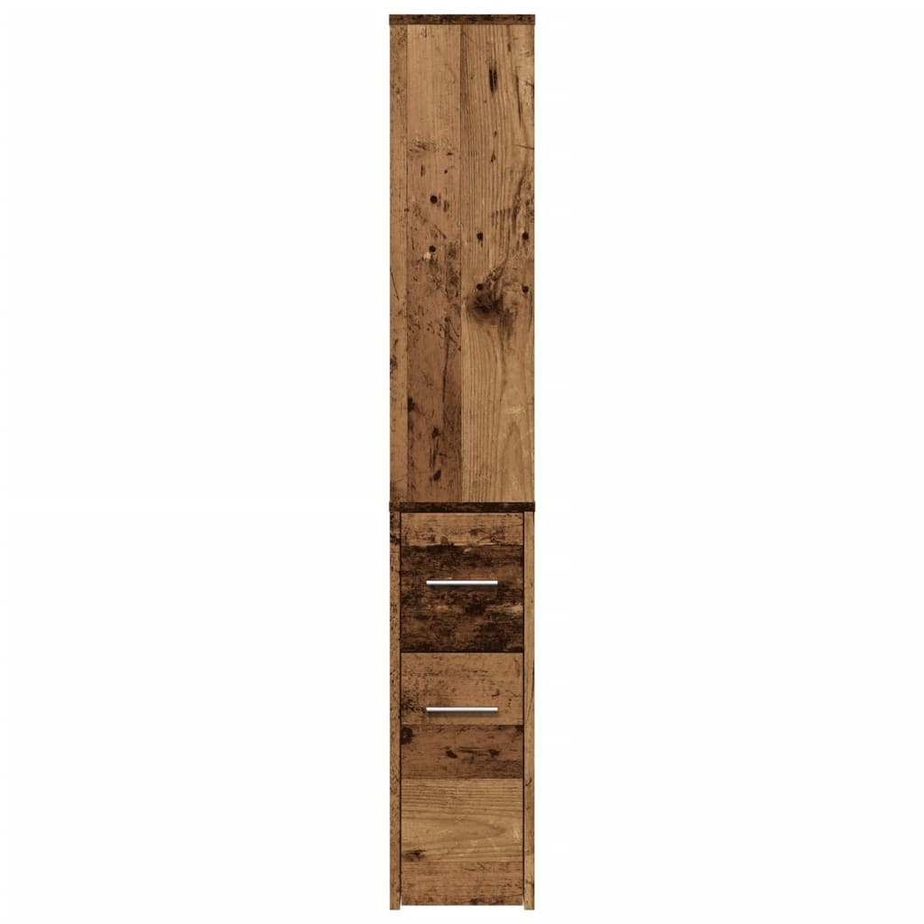 Badkamerkast smal met wielen bewerkt hout oud houtkleurig is nu te koop bij PeponiXL, paradijselijk wonen!