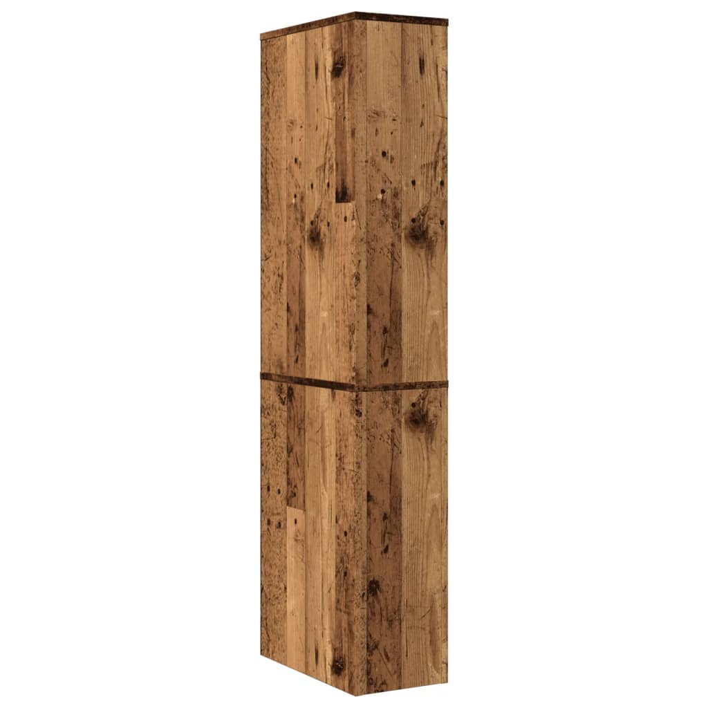Badkamerkast smal met wielen bewerkt hout oud houtkleurig is nu te koop bij PeponiXL, paradijselijk wonen!