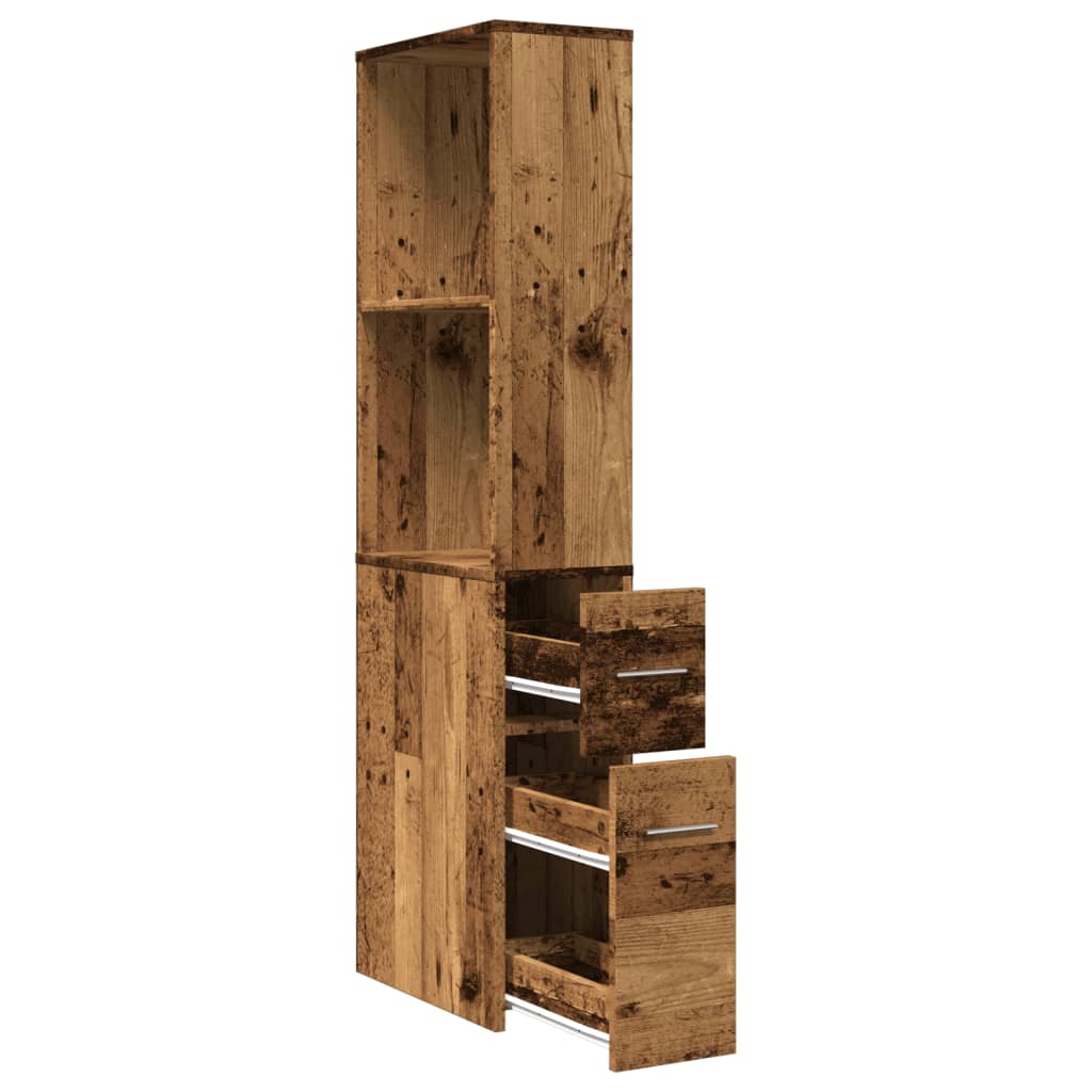 Badkamerkast smal met wielen bewerkt hout oud houtkleurig is nu te koop bij PeponiXL, paradijselijk wonen!
