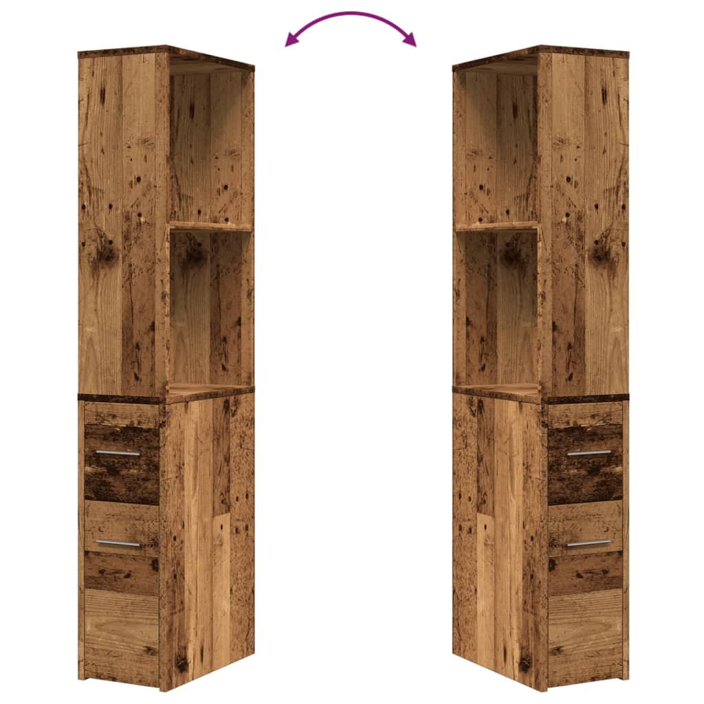 Badkamerkast smal met wielen bewerkt hout oud houtkleurig is nu te koop bij PeponiXL, paradijselijk wonen!