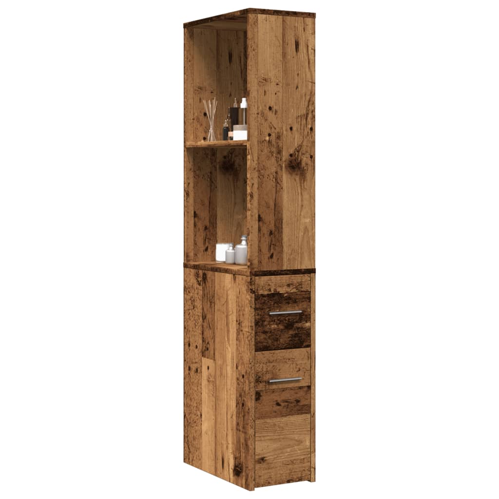 Badkamerkast smal met wielen bewerkt hout oud houtkleurig is nu te koop bij PeponiXL, paradijselijk wonen!